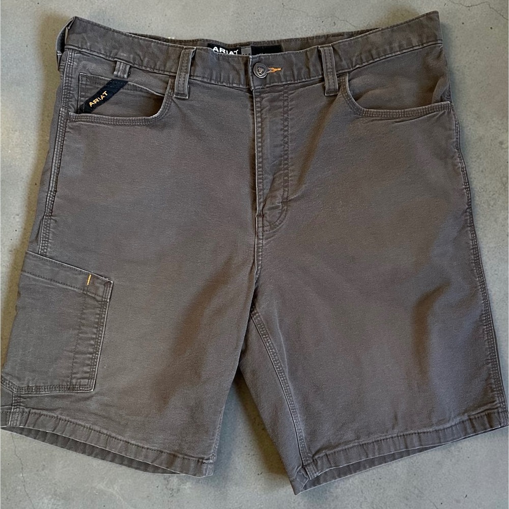 Ariat Rebar M4 Relaxed Work Shorts Mens 36 Gray Canvas Utility Cargo Pocket